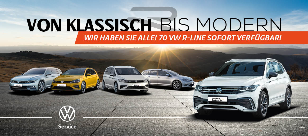 Autohaus Bautzen Ost, Malschwitzer Str. 1, 02625 Bautzen, Volkswagen R-Line Aktion, 70 Fahrzeuge sofort verfügbar, Headerbild